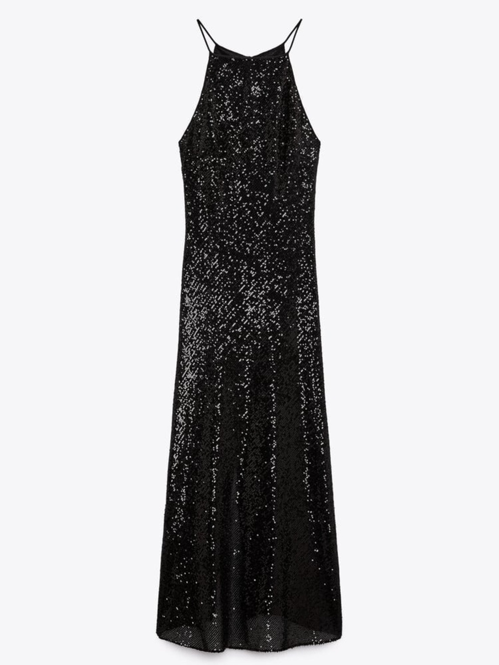 Zara Sequin Halter Black Maxi Dress Size Small